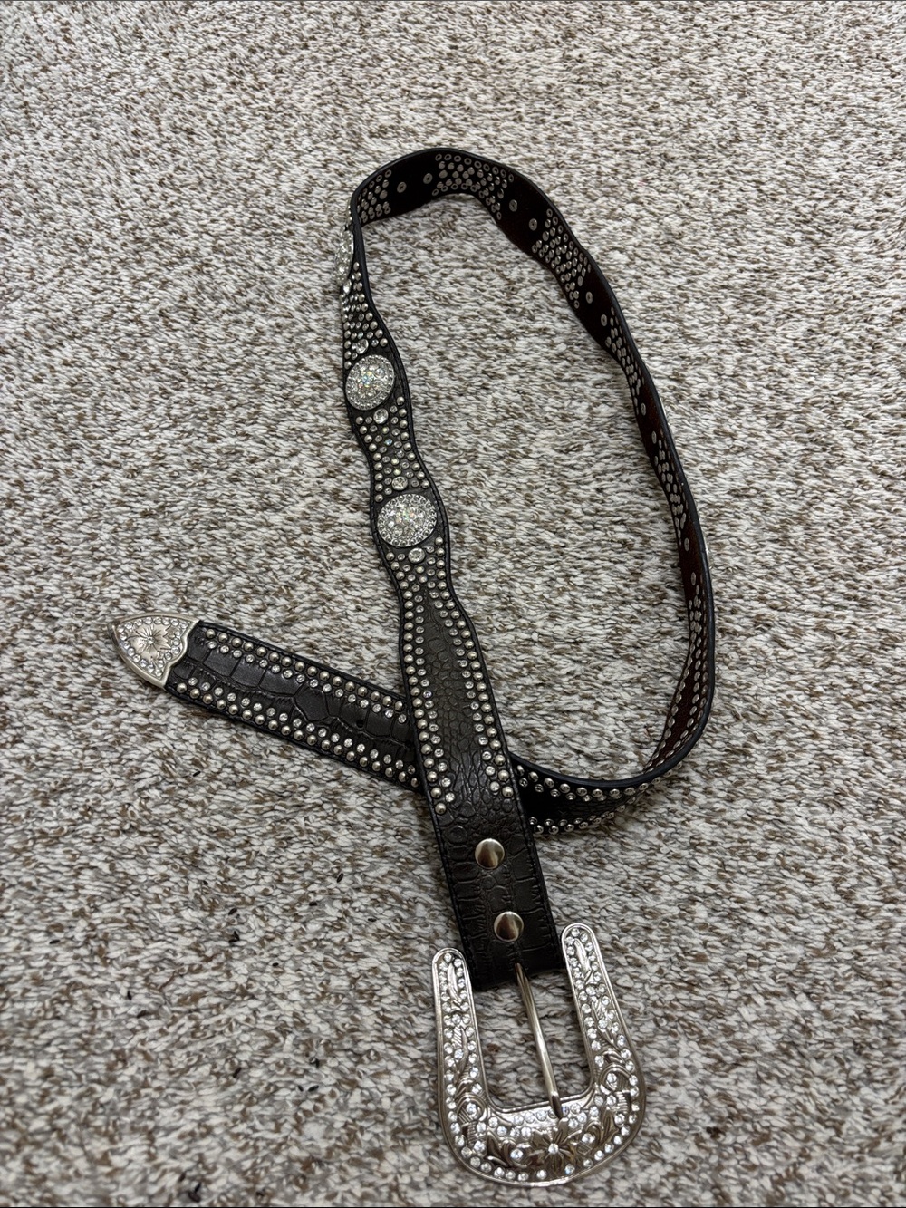 Nocona Embellished Black Croc Print Leather rhinestone Belt XL